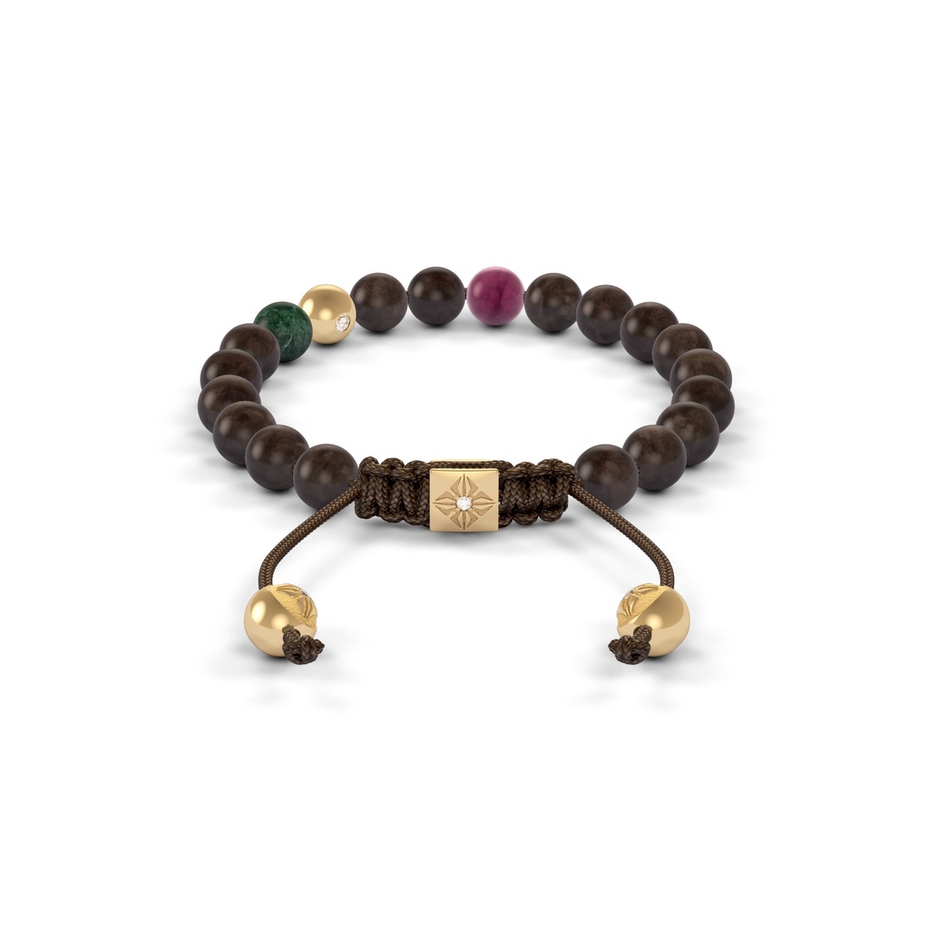 Shamballa Jewels Yellow & Black Gold, Carnelian & Ebony 6mm Non-Braided Shamballa Bracelet (Back View) - D100768