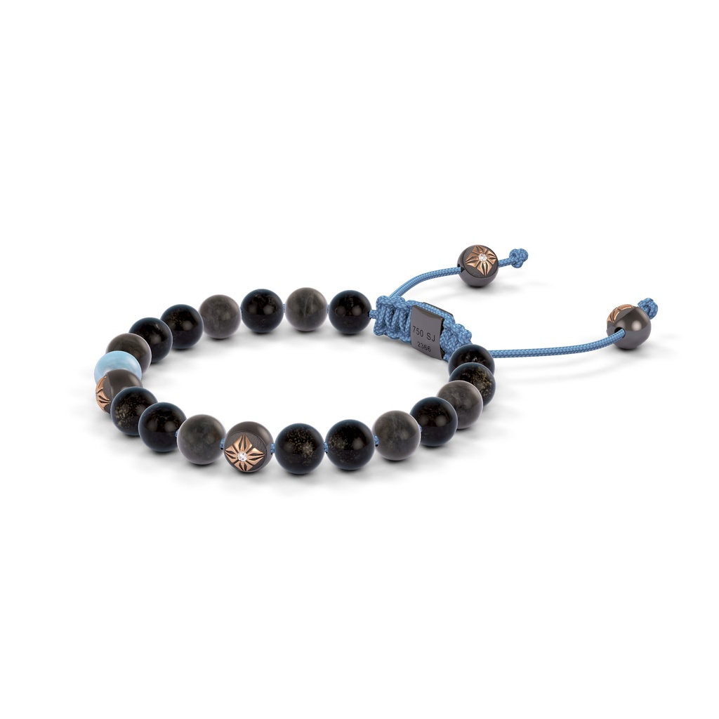 Shamballa Jewels Black & Rose Gold, Mixed Semi-Precious 6mm Non-Braided Shamballa Bracelet (Right View) - D176950