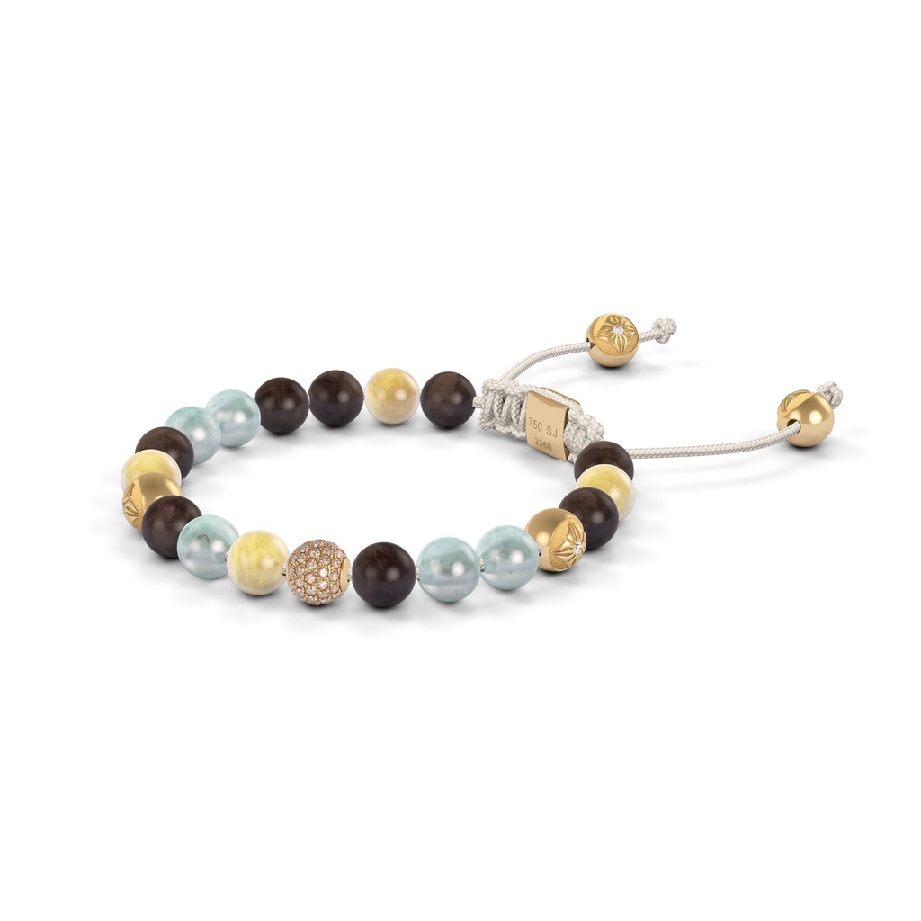 Shamballa Jewels Yellow Gold, Diamond & Mixed Sapphire 6mm Non-Braided Shamballa Bracelet (Right View) - D142772