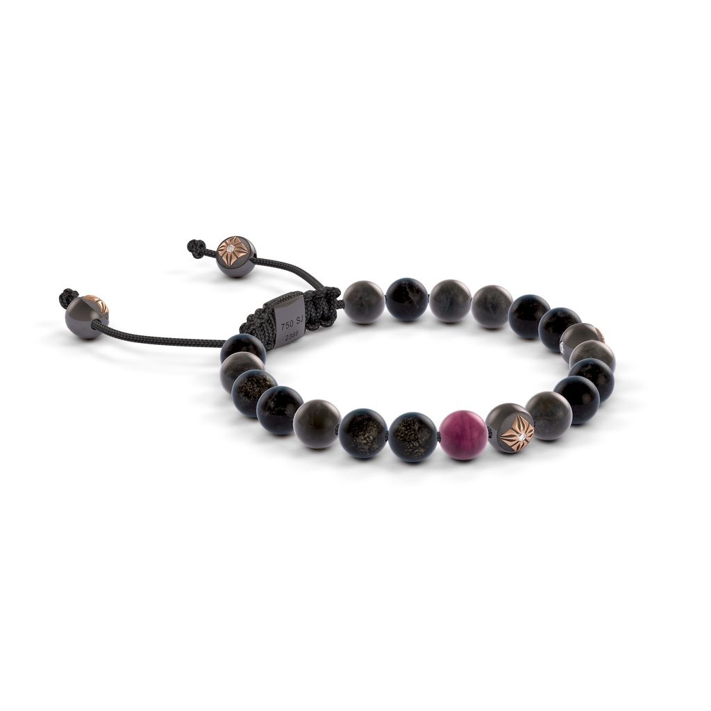 Shamballa Jewels Black & Rose Gold Mixed Semi-Precious 6mm Non-Braided Shamballa Bracelet (Left View) - D143086