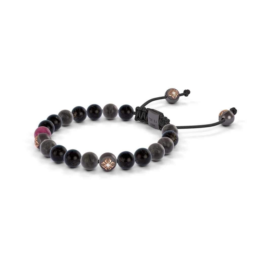 Shamballa Jewels Black & Rose Gold Mixed Semi-Precious 6mm Non-Braided Shamballa Bracelet (Right View) - D143086