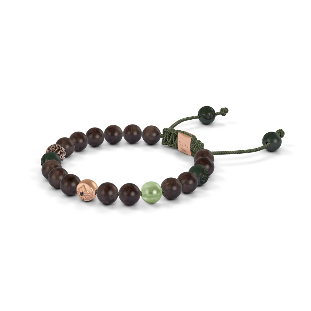 Shamballa Jewels Rose Gold Black Diamond Green Sapphire 6mm Non-Braided Shamballa Bracelet (Right View) - D215906