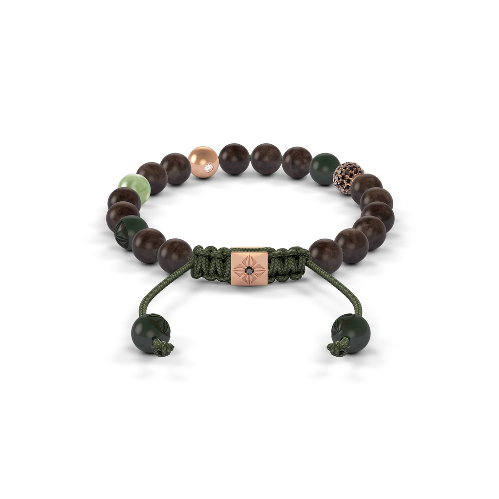 Shamballa Jewels Rose Gold Black Diamond Green Sapphire 6mm Non-Braided Shamballa Bracelet (Back View) - D215906