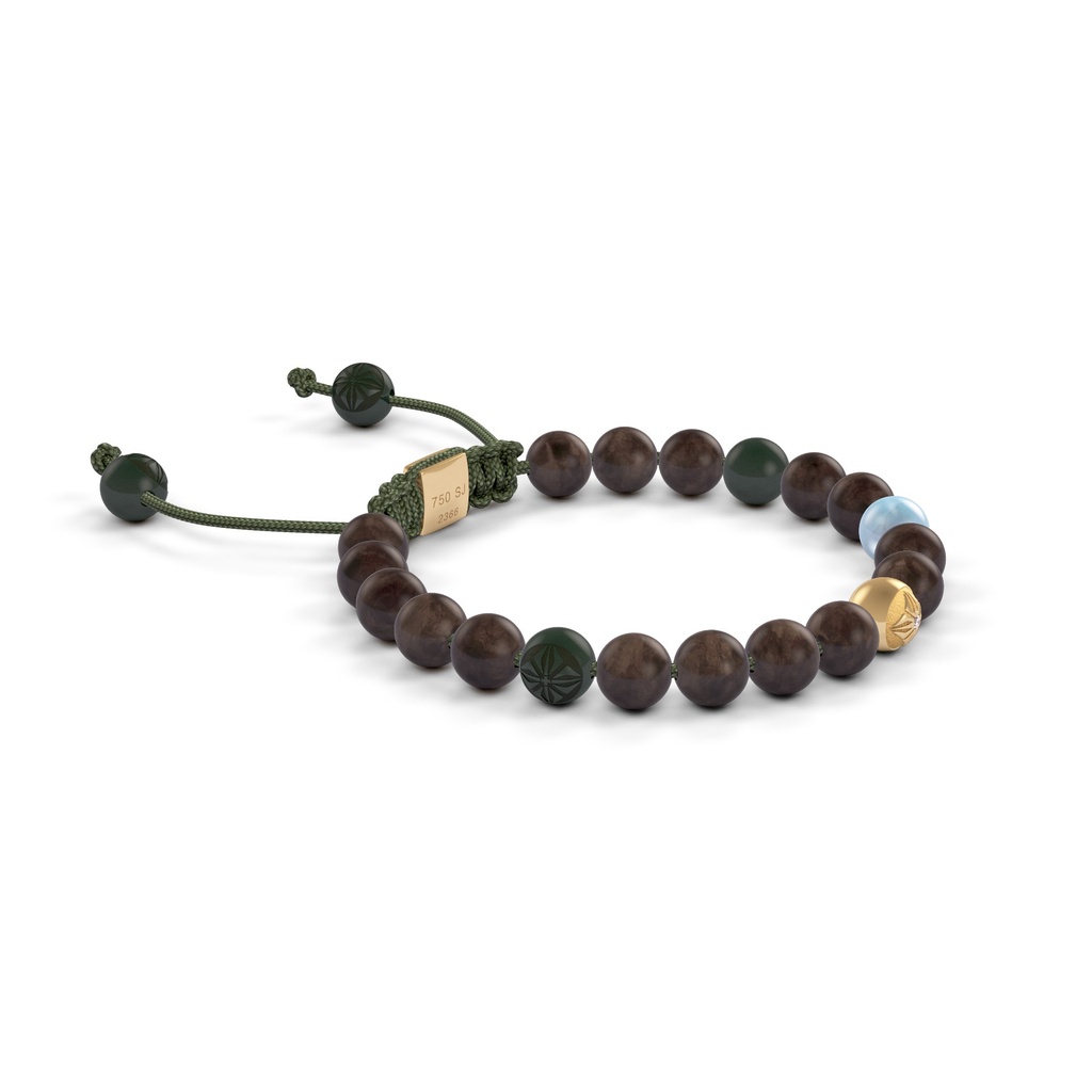Shamballa Jewels Yellow Gold Aqua, Ceramic & Ebony 6mm Non-Braided Shamballa Bracelet (Left View) - D214225