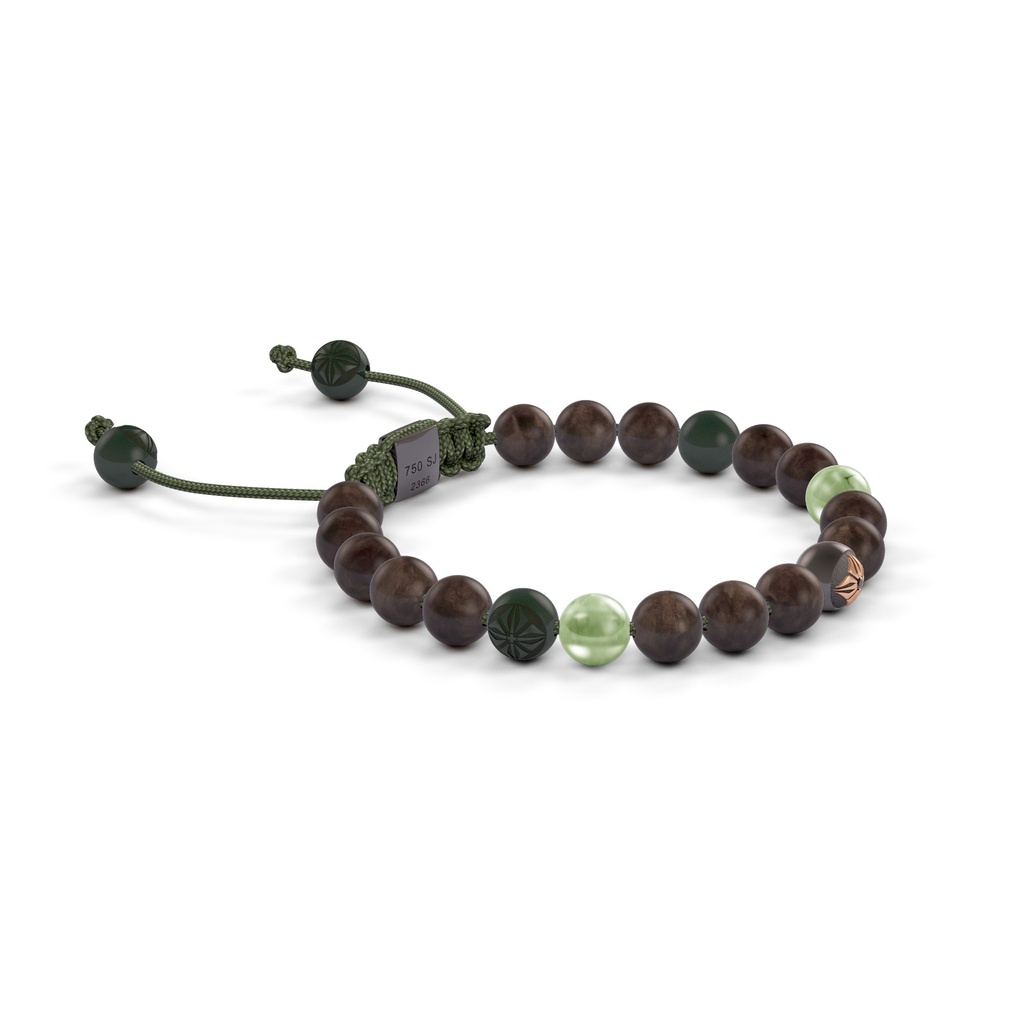 Shamballa Jewels Black & Rose Gold Green Sapphire, Ceramic & Ebony 6mm Non-Braided Shamballa Bracelet (Left View) - D214234