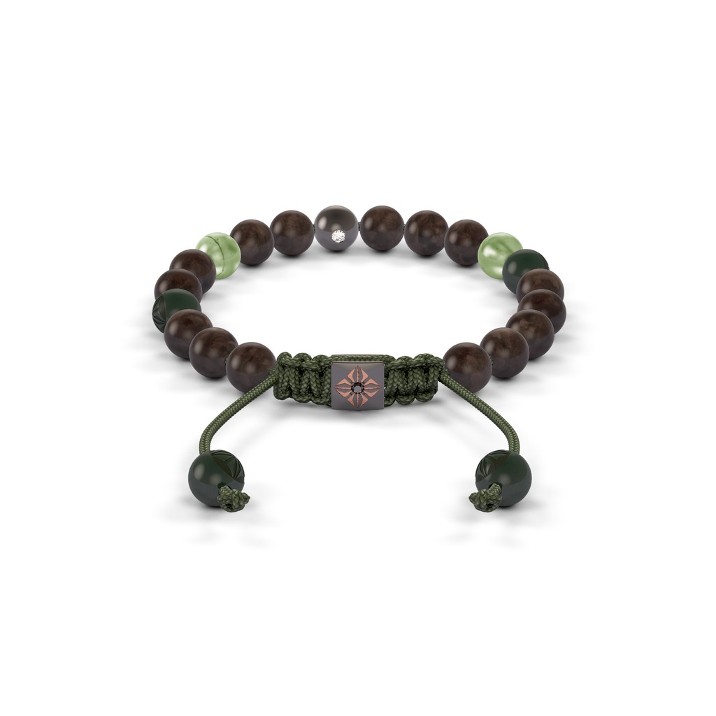 Shamballa Jewels Black & Rose Gold Green Sapphire, Ceramic & Ebony 6mm Non-Braided Shamballa Bracelet (Back View) - D214234