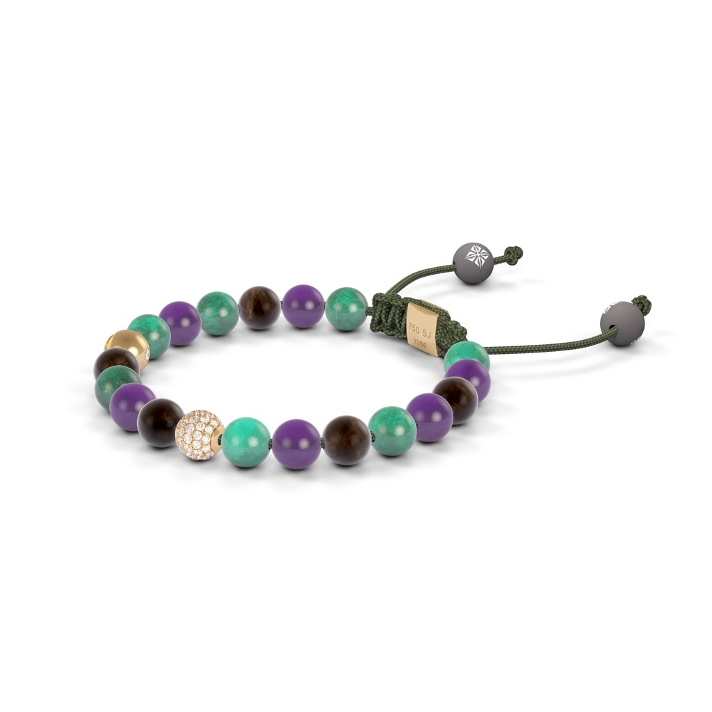 Shamballa Jewels Yellow Gold Diamond, Amethyst, Emerald & Sapphire 6mm Non-Braided Shamballa Bracelet (Right View) - D196334