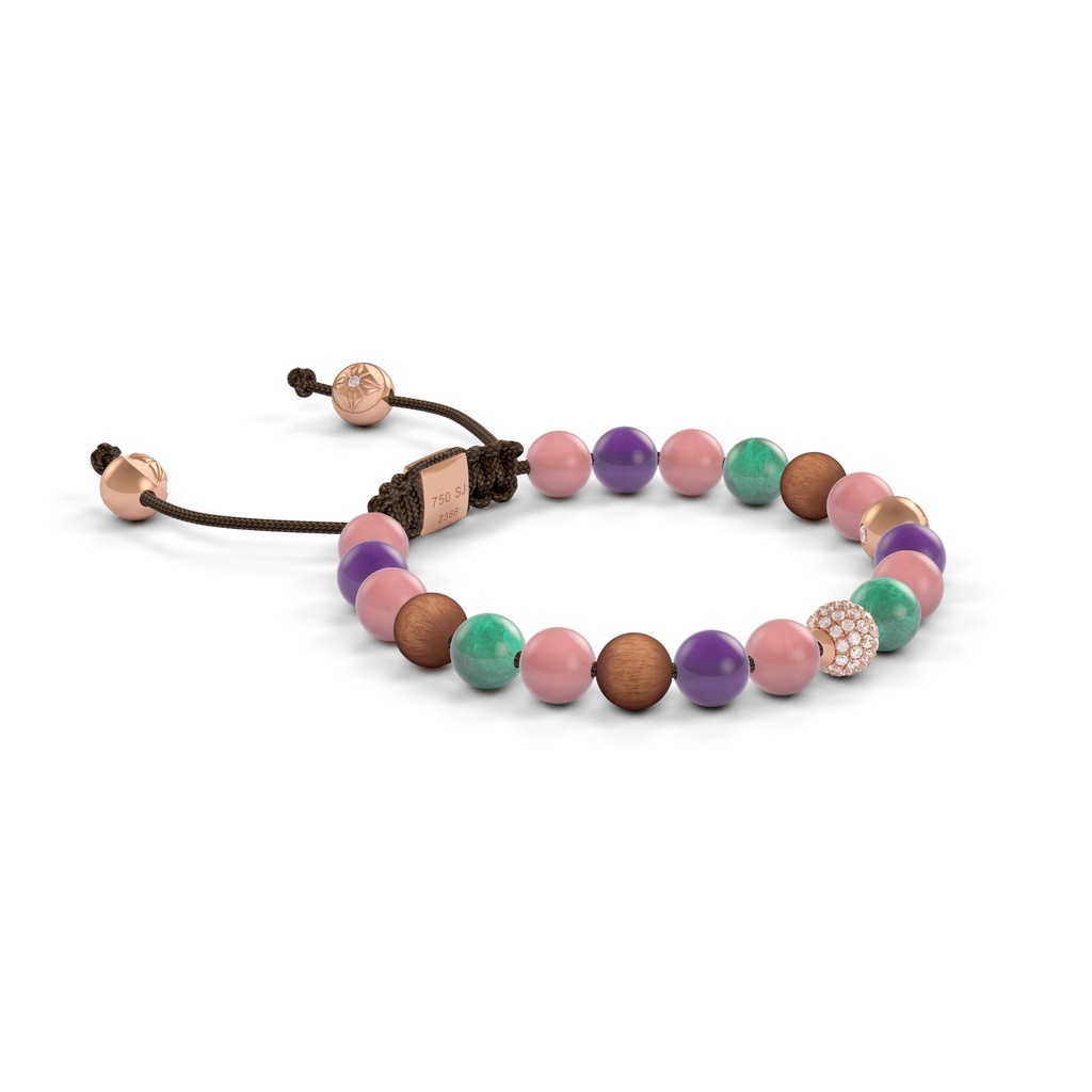 Shamballa Jewels Rose Gold Diamond, Amethyst, Emerald & Guava 6mm Non-Braided Shamballa Bracelet (Left View) - D190965