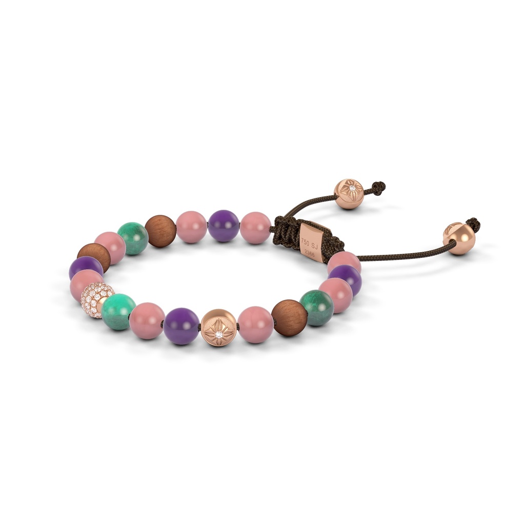 Shamballa Jewels Rose Gold Diamond, Amethyst, Emerald & Guava 6mm Non-Braided Shamballa Bracelet (Right View) - D190965