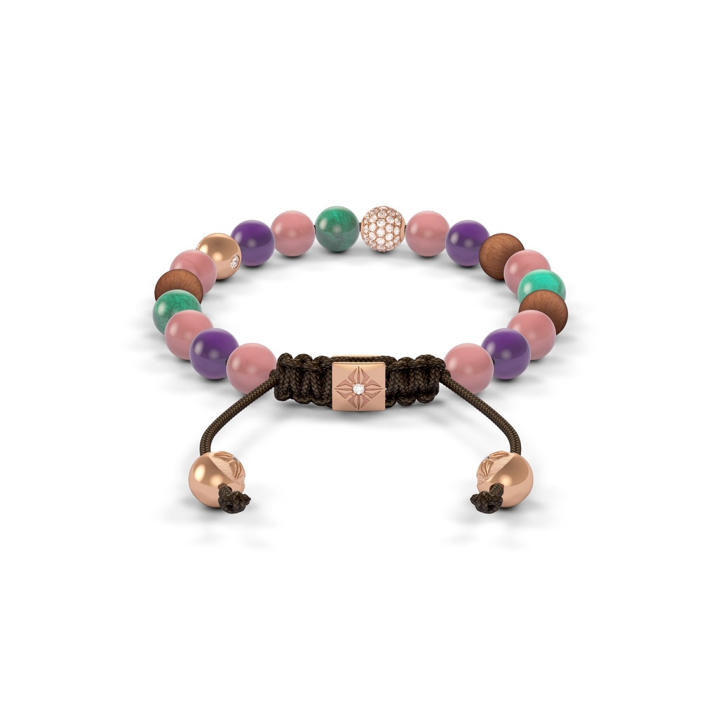 Shamballa Jewels Rose Gold Diamond, Amethyst, Emerald & Guava 6mm Non-Braided Shamballa Bracelet (Back View) - D190965