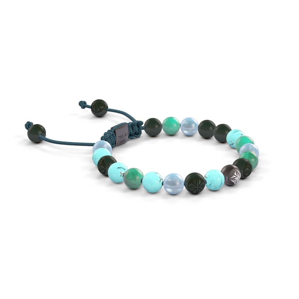 Shamballa Jewels Black & White Gold Emarald, Aqua, Turquoise & Ceramic 6mm Non-Braided Shamballa Bracelet (Left View) - D190834