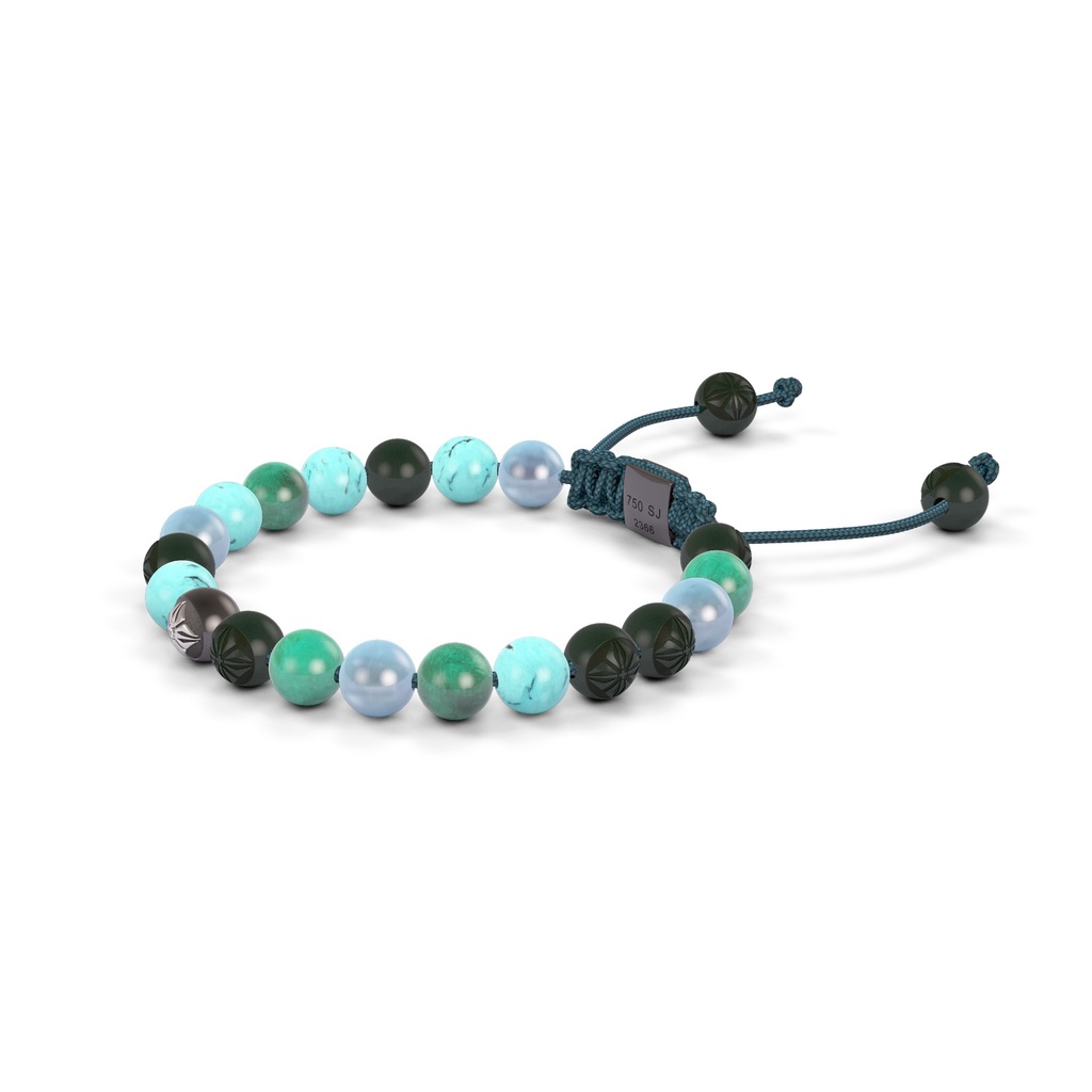 Shamballa Jewels Black & White Gold Emarald, Aqua, Turquoise & Ceramic 6mm Non-Braided Shamballa Bracelet (Right View) - D190834