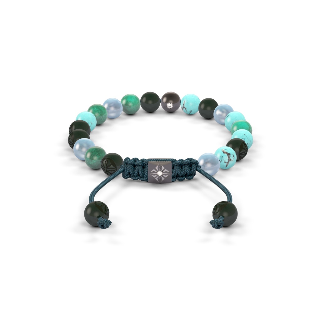 Shamballa Jewels Black & White Gold Emarald, Aqua, Turquoise & Ceramic 6mm Non-Braided Shamballa Bracelet (Back View) - D190834