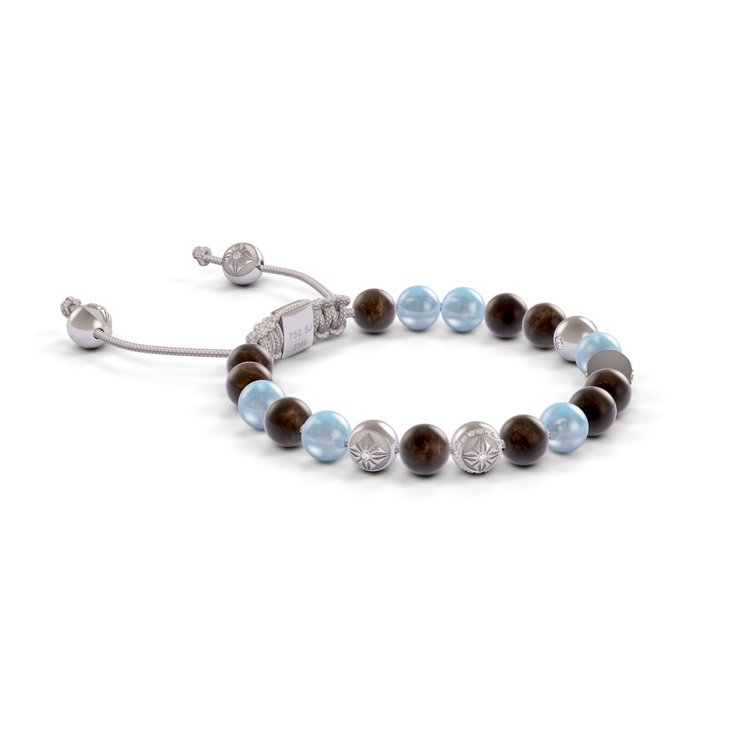 Shamballa Jewels White Gold Faceted Diamond, Aqua & Brown Sapphire 6mm Non-Braided Shamballa Bracelet (Left View) - D187152