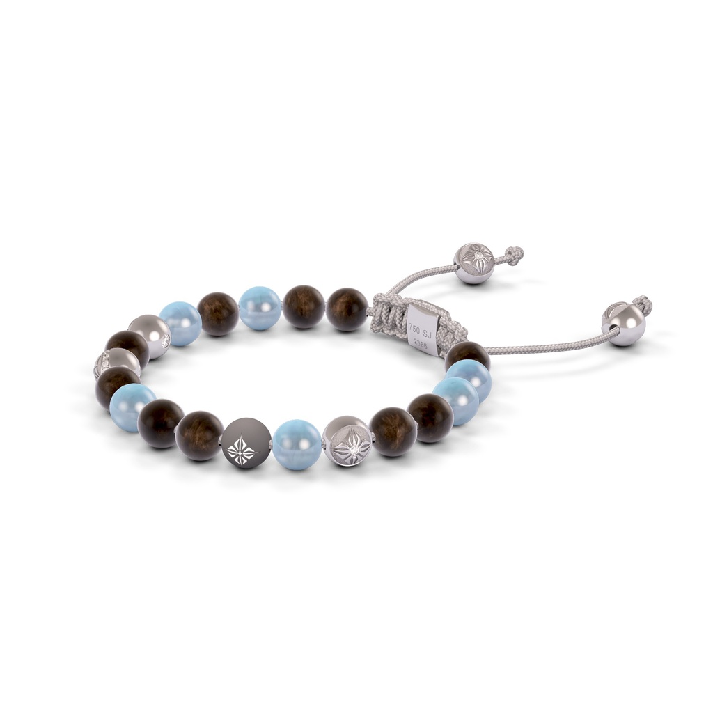 Shamballa Jewels White Gold Faceted Diamond, Aqua & Brown Sapphire 6mm Non-Braided Shamballa Bracelet (Right View) - D187152