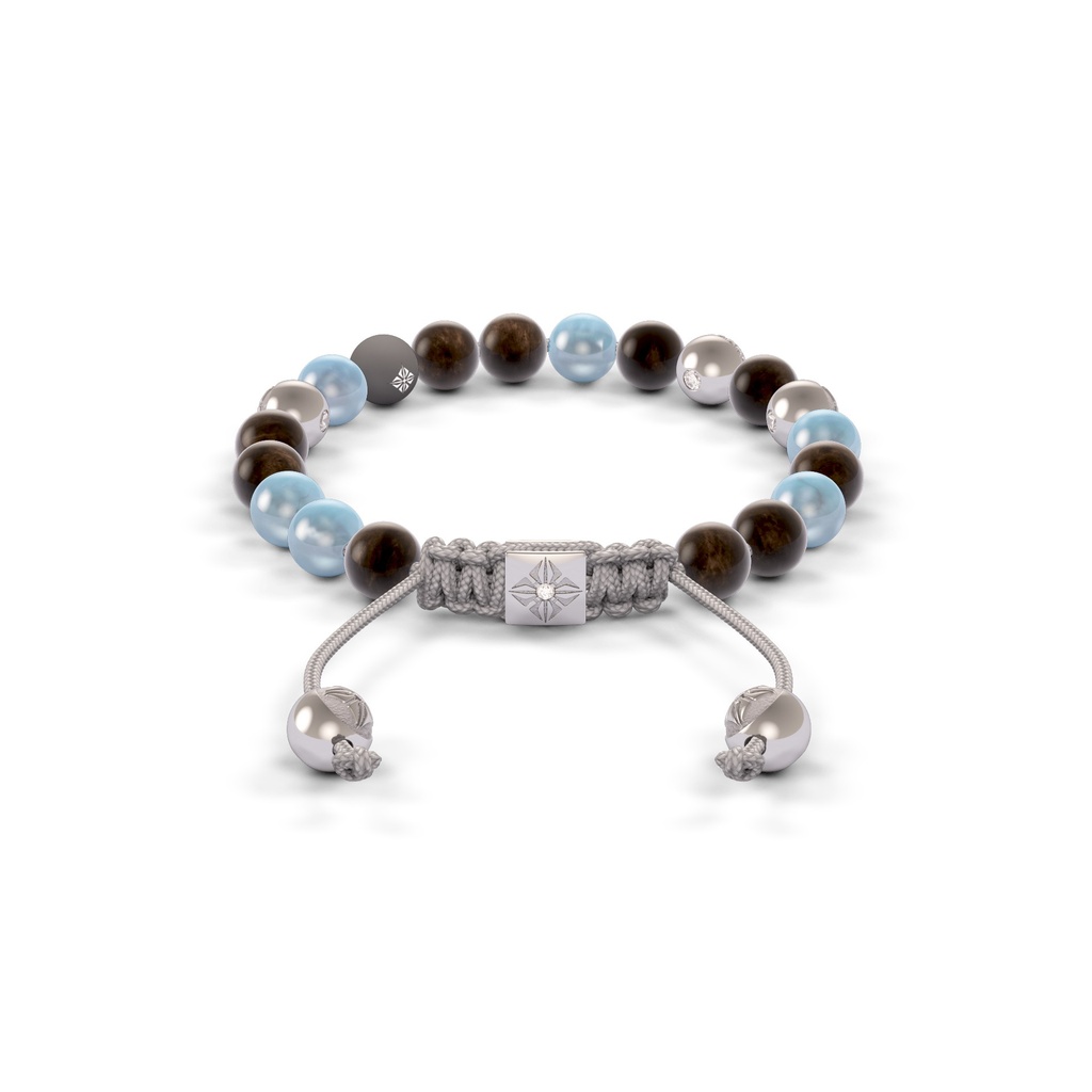 Shamballa Jewels White Gold Faceted Diamond, Aqua & Brown Sapphire 6mm Non-Braided Shamballa Bracelet (Back View) - D187152