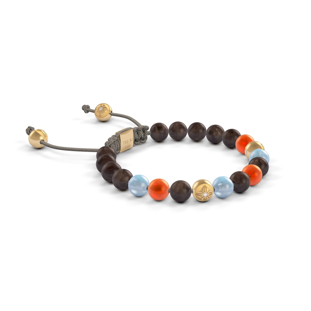 Shamballa Jewels Yellow Gold Aqua, Carnelian & Ebony 6mm Non-Braided Shamballa Bracelet (Left View) - D186608
