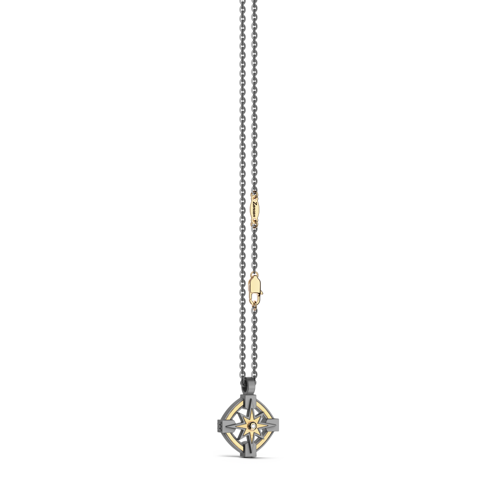Zancan necklace in titanium and 18kt gold with wind rose and diamond. #3
