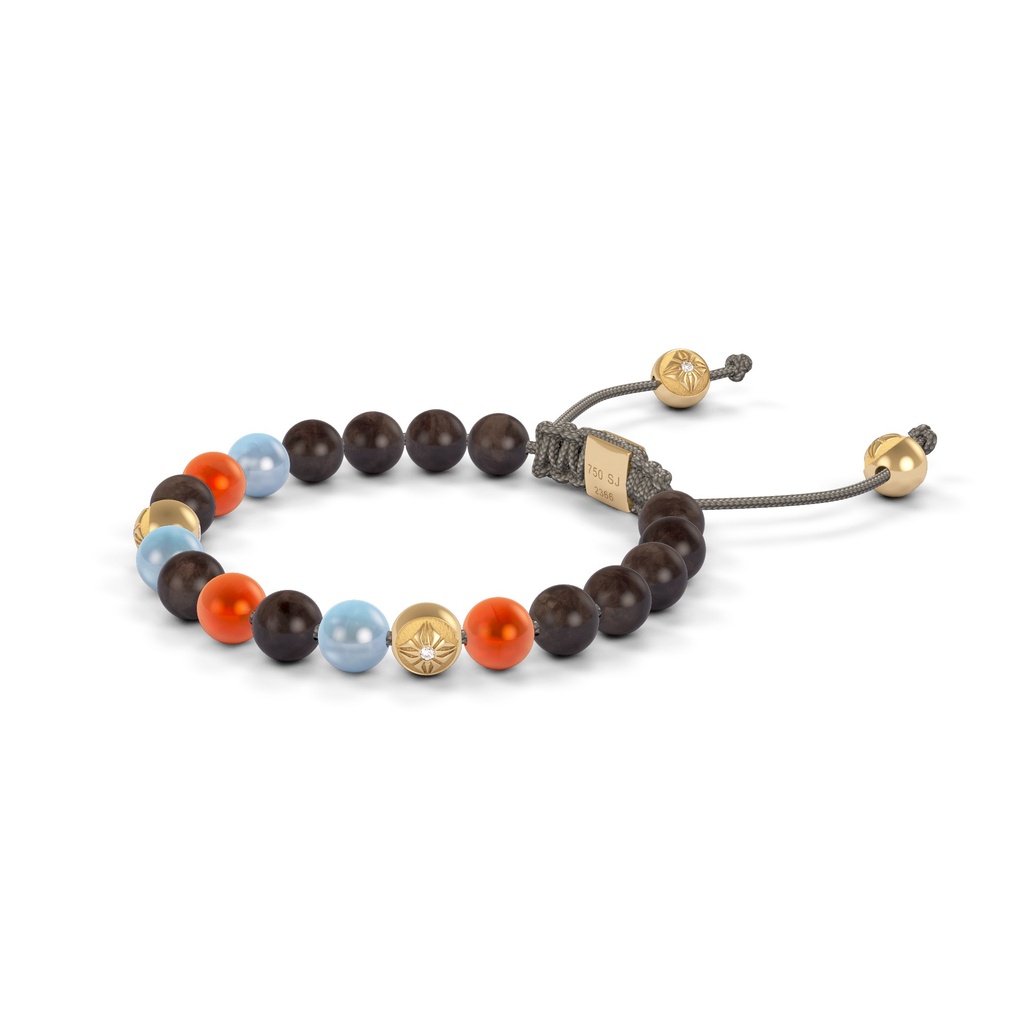 Shamballa Jewels Yellow Gold Aqua, Carnelian & Ebony 6mm Non-Braided Shamballa Bracelet (Right View) - D186608