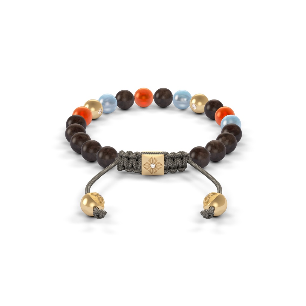 Shamballa Jewels Yellow Gold Aqua, Carnelian & Ebony 6mm Non-Braided Shamballa Bracelet (Back View) - D186608