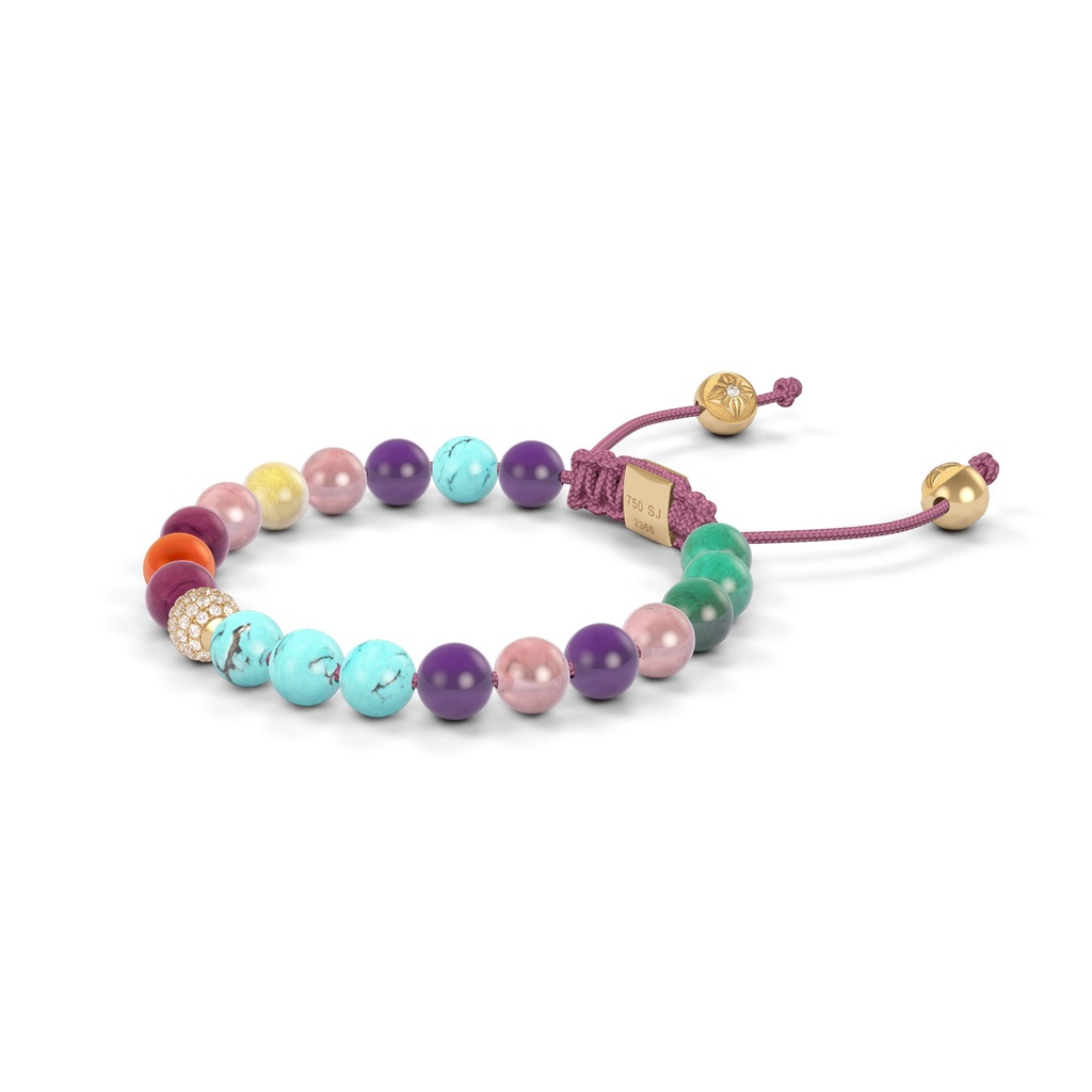 Shamballa Jewels Yellow Gold Diamond & Mixed Semi-Precious 6mm Non-Braided Shamballa Bracelet (Right View) - D176910