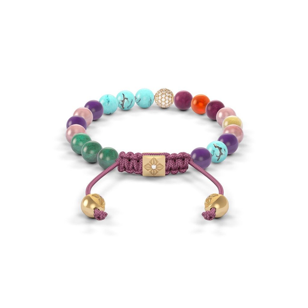 Shamballa Jewels Yellow Gold Diamond & Mixed Semi-Precious 6mm Non-Braided Shamballa Bracelet (Back View) - D176910