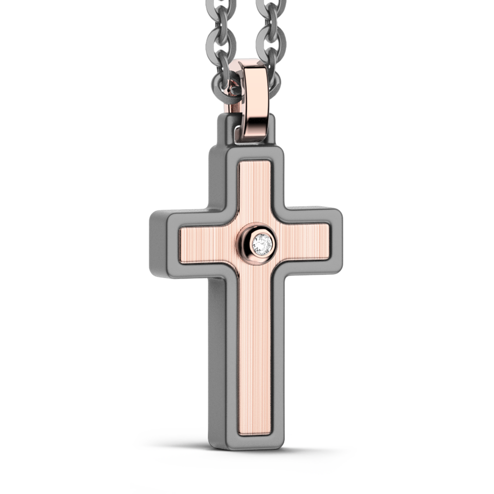 Zancan necklace in titanium and 18kt gold with cross pendant and diamond. #2