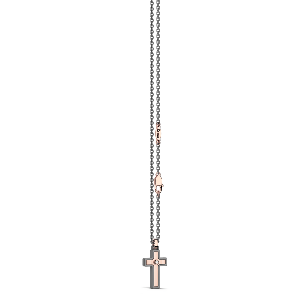 Zancan necklace in titanium and 18kt gold with cross pendant and diamond. #3