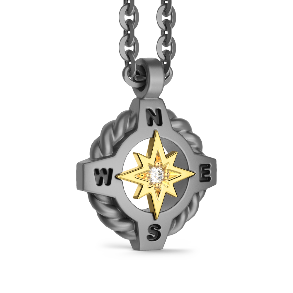 Zancan Necklace in Titanium and 18k Gold with Wind Rose and Diamond #2