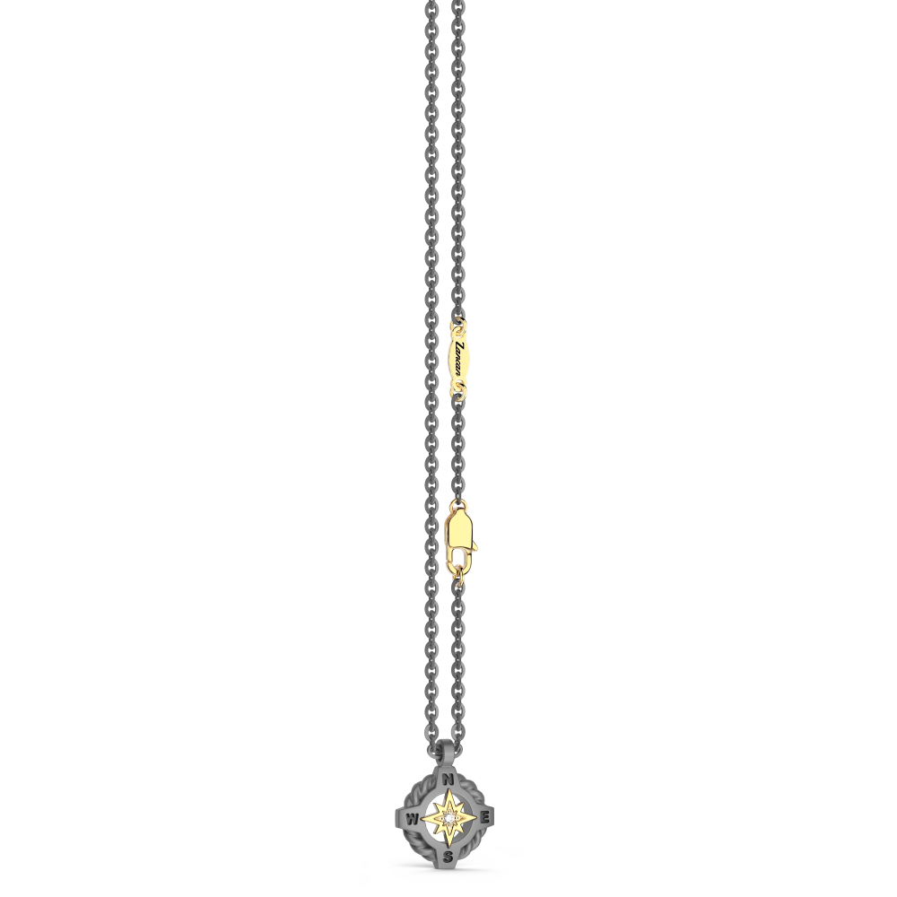 Zancan Necklace in Titanium and 18k Gold with Wind Rose and Diamond #3