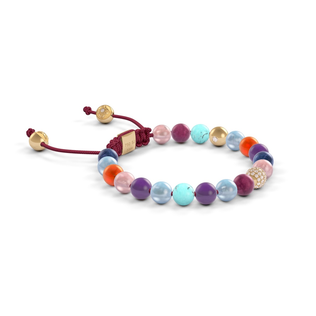 Shamballa Jewels Yellow Gold Diamond & Mixed Semi-Precious 6mm Non-Braided Shamballa Bracelet (Left View) - D176895