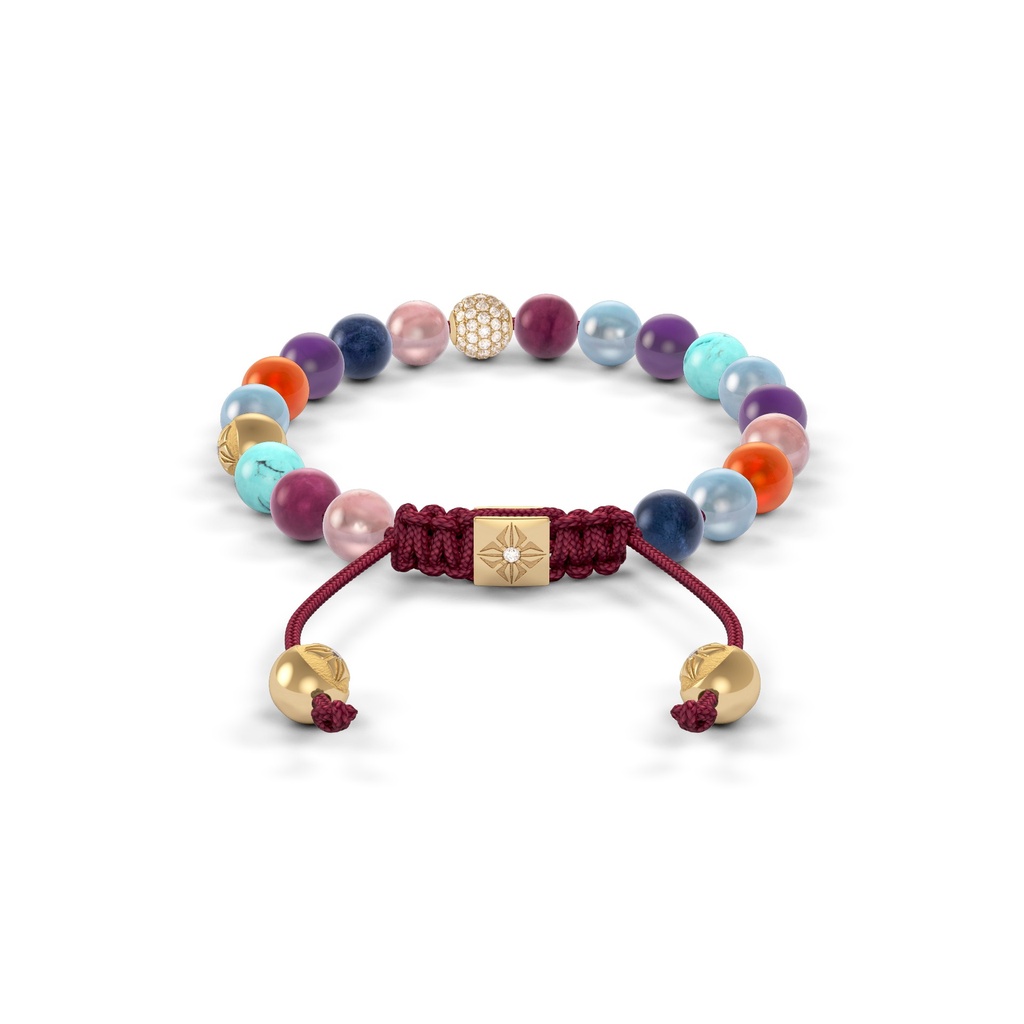 Shamballa Jewels Yellow Gold Diamond & Mixed Semi-Precious 6mm Non-Braided Shamballa Bracelet (Back View) - D176895