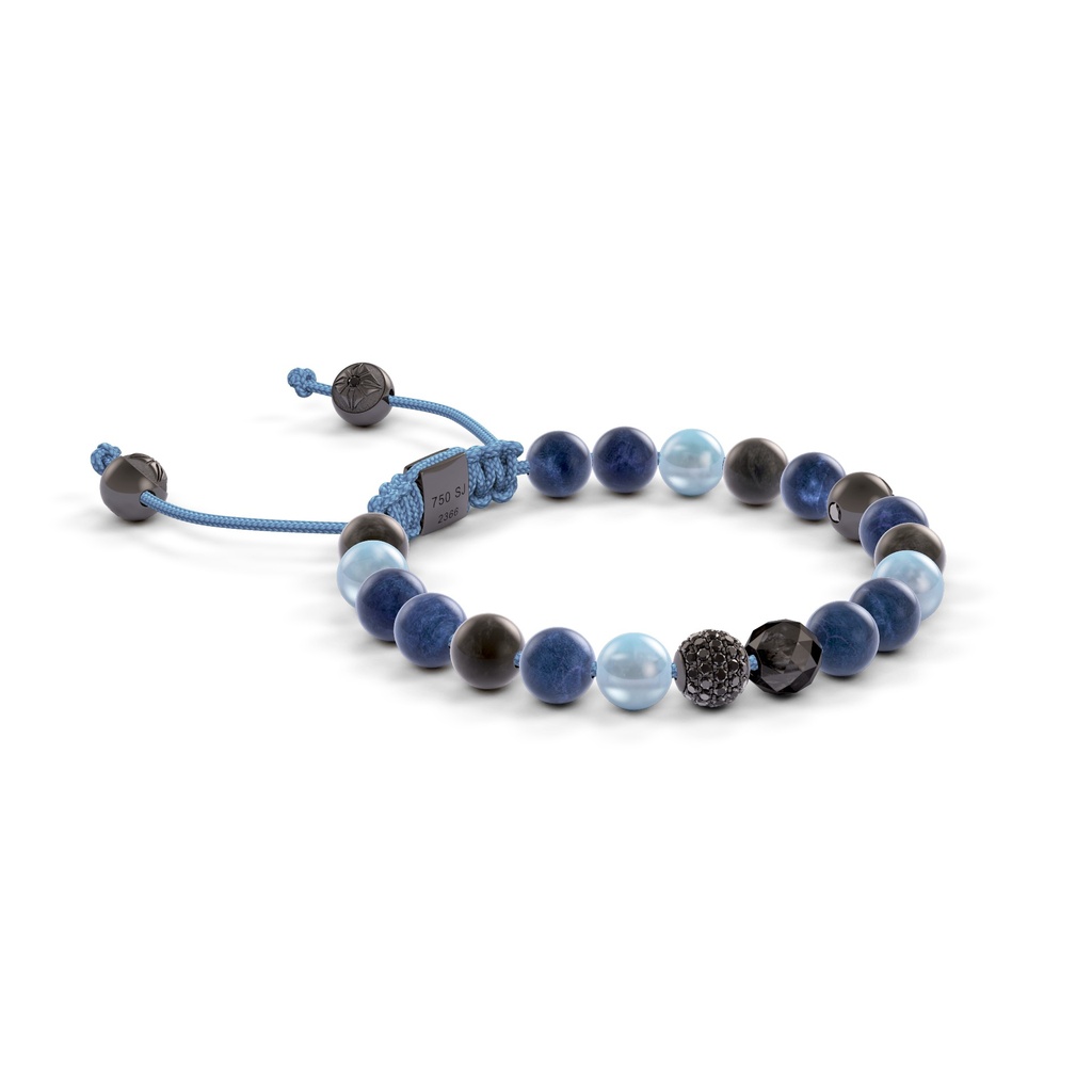 Shamballa Jewels Black Gold Black Diamond, Mixed Sapphire & Aqua 6mm Non-Braided Shamballa Bracelet (Left View) - D170340