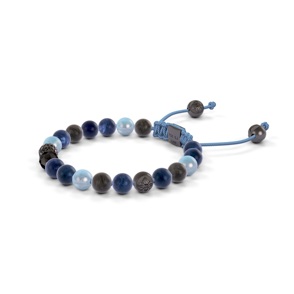 Shamballa Jewels Black Gold Black Diamond, Mixed Sapphire & Aqua 6mm Non-Braided Shamballa Bracelet (Right View) - D170340