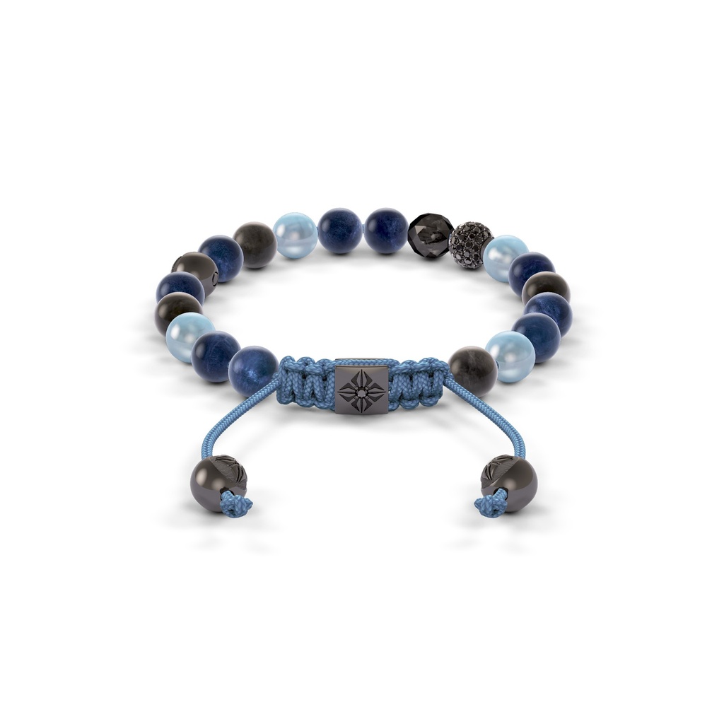 Shamballa Jewels Black Gold Black Diamond, Mixed Sapphire & Aqua 6mm Non-Braided Shamballa Bracelet (Back View) - D170340