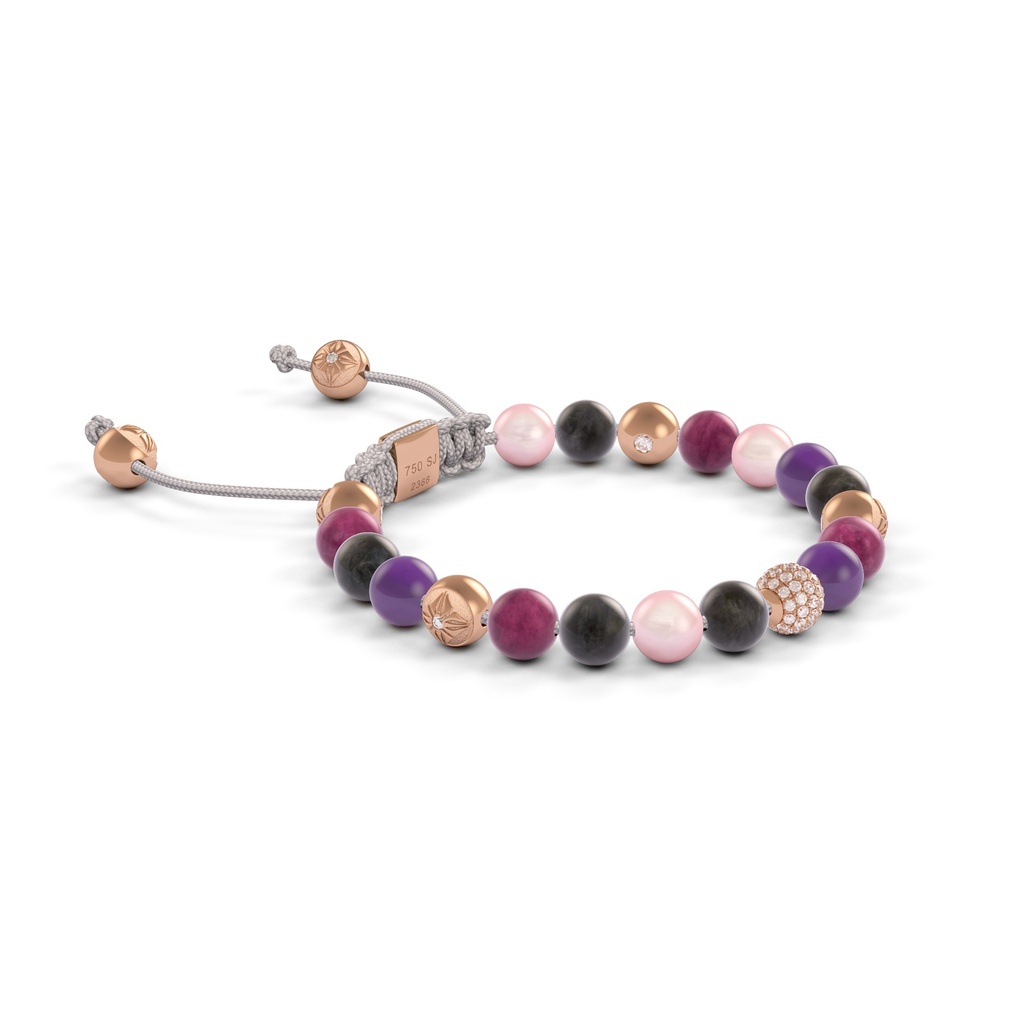 Shamballa Jewels Rose Gold Diamond Mixed Semi-Precious 6mm Non-Braided Shamballa Bracelet (Left View) - D143027