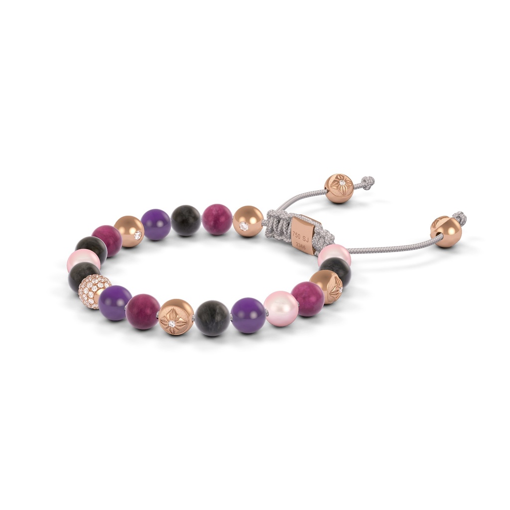 Shamballa Jewels Rose Gold Diamond Mixed Semi-Precious 6mm Non-Braided Shamballa Bracelet (Right View) - D143027
