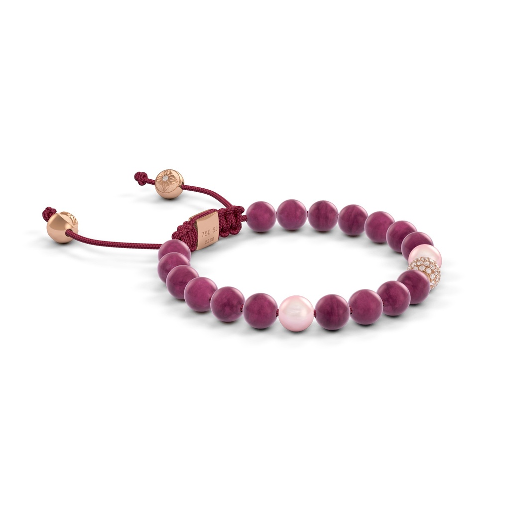 Shamballa Jewels Rose Gold Diamond Ruby & Pearl 6mm Non-Braided Shamballa Bracelet (Left View) - D143034
