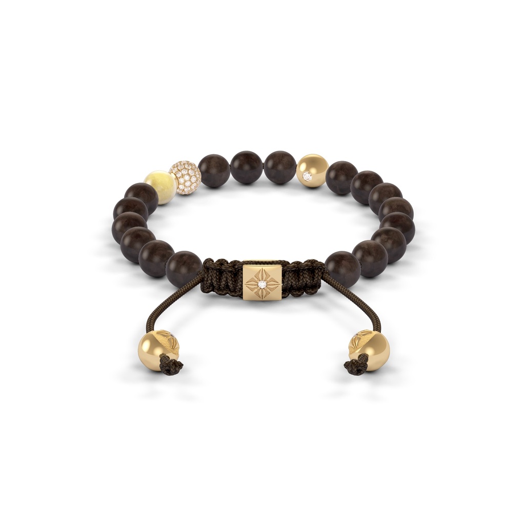 Shamballa Jewels Yellow Gold Diamond, Yellow Sapphire & Ebony 6mm Non-Braided Shamballa Bracelet (Back View) - D100728