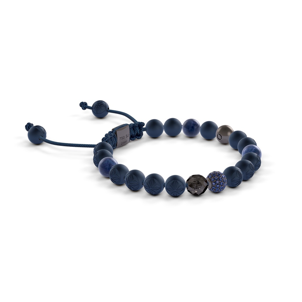 Shamballa Jewels Black Gold Black Diamond, Blue Sapphire & Ceramic 6mm Non-Braided Shamballa Bracelet (Left View) - D234453