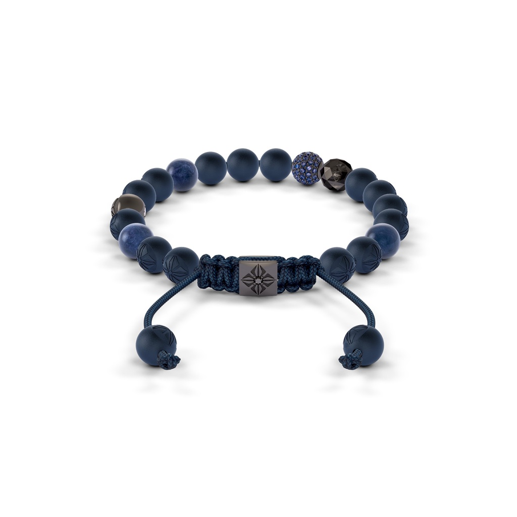 Shamballa Jewels Black Gold Black Diamond, Blue Sapphire & Ceramic 6mm Non-Braided Shamballa Bracelet (Back View) - D234453
