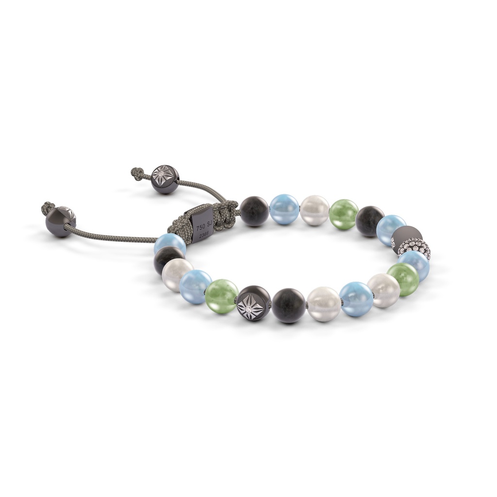 Shamballa Jewels Black & White Gold Diamond & Mixed Semi-Precious 6mm Non-Braided Shamballa Bracelet (Left View) - D234528