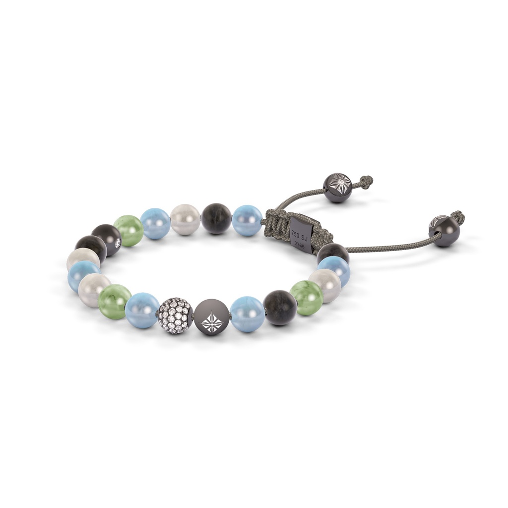 Shamballa Jewels Black & White Gold Diamond & Mixed Semi-Precious 6mm Non-Braided Shamballa Bracelet (Right View) - D234528