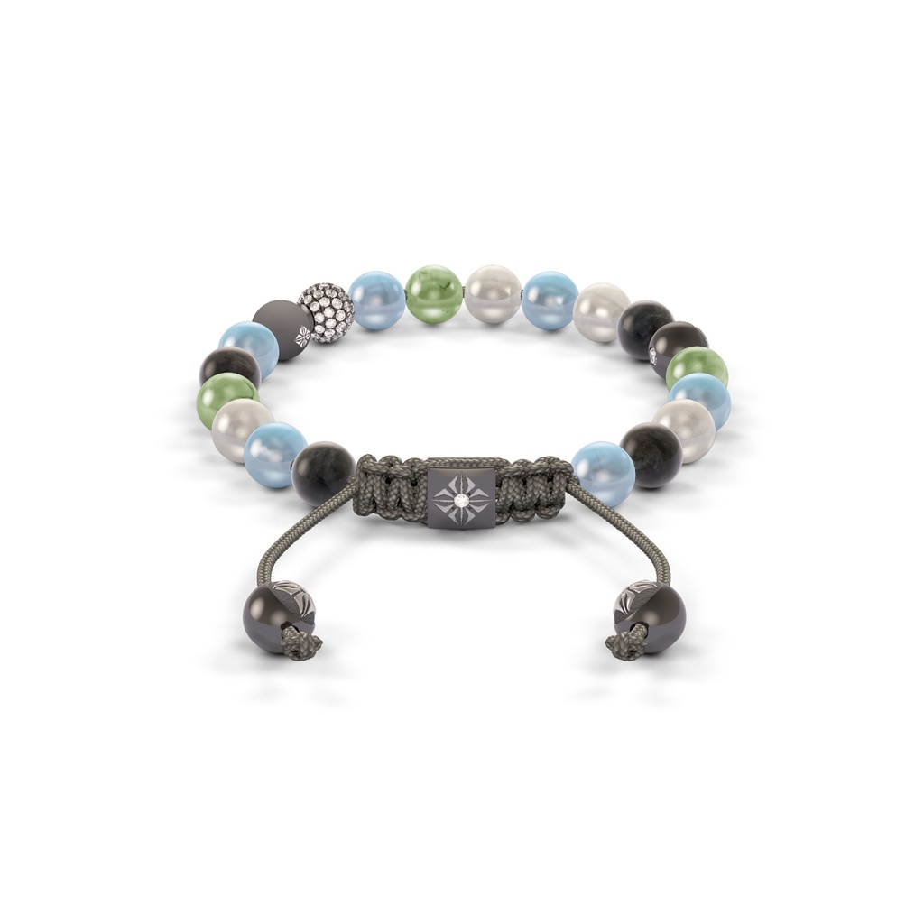 Shamballa Jewels Black & White Gold Diamond & Mixed Semi-Precious 6mm Non-Braided Shamballa Bracelet (Back View) - D234528