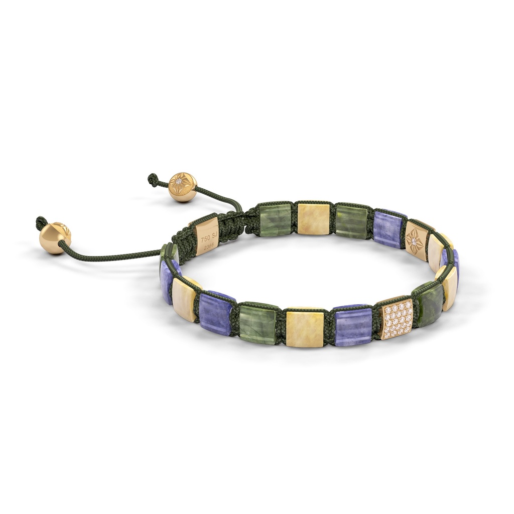 Shamballa Jewels Yellow Gold Diamond, Sapphire & Tanzanite 6mm Lock Shamballa Bracelet (Left View) - D234179