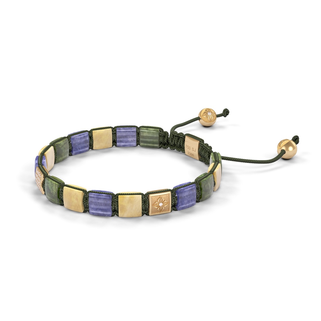 Shamballa Jewels Yellow Gold Diamond, Sapphire & Tanzanite 6mm Lock Shamballa Bracelet (Right View) - D234179