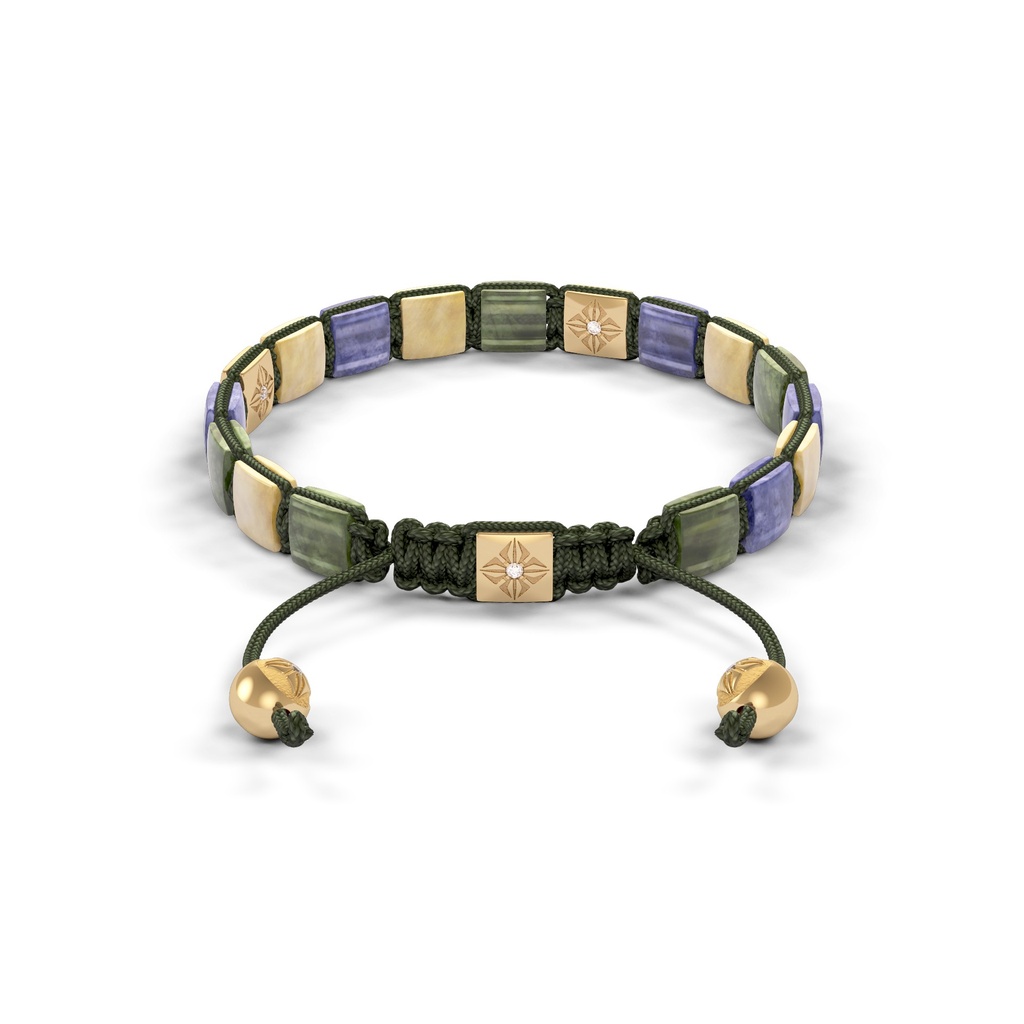 Shamballa Jewels Yellow Gold Diamond, Sapphire & Tanzanite 6mm Lock Shamballa Bracelet (Back View) - D234179