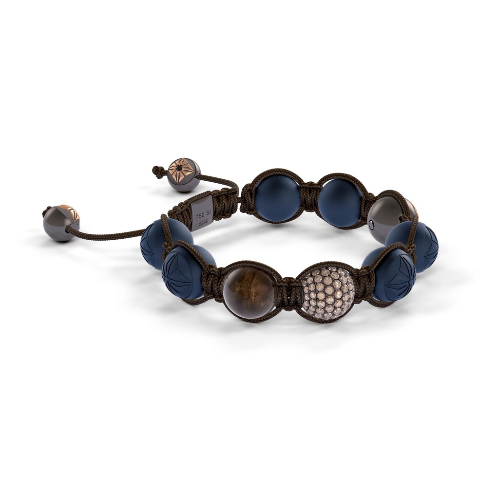 Shamballa Jewels Black & Rose Gold Champagne & Black Diamond 10mm Braided Shamballa Bracelet (Left View) - D234441