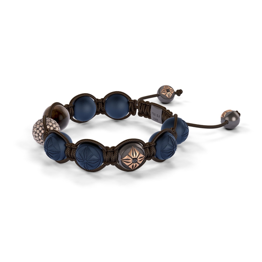 Shamballa Jewels Black & Rose Gold Champagne & Black Diamond 10mm Braided Shamballa Bracelet (Right View) - D234441