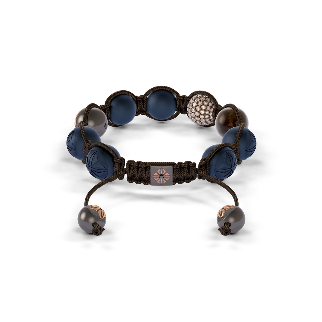 Shamballa Jewels Black & Rose Gold Champagne & Black Diamond 10mm Braided Shamballa Bracelet (Back View) - D234441